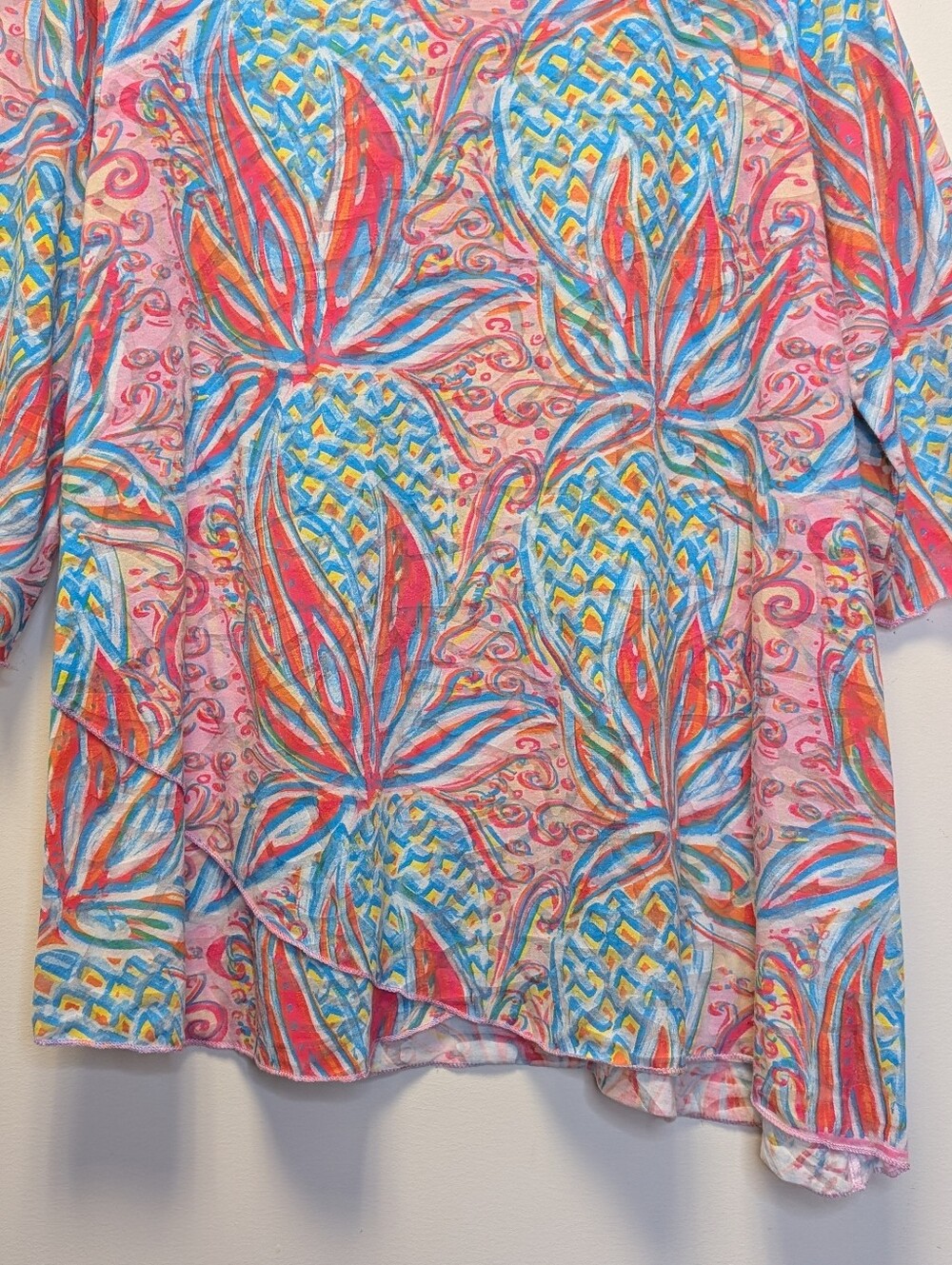 Lulu B Colorful Pineapple Print Asymmetrical Resort Tunic Top Soft Colorful 1X - Picture 10 of 14